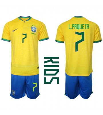 Brasilien Lucas Paqueta #7 Hemmakläder Barn VM 2022 Kortärmad (+ Korta byxor)